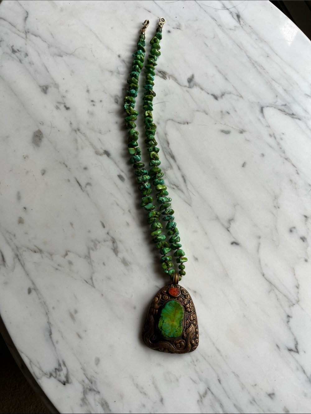 Green Beaded Turquoise Statement Pendant Necklace - Unbranded
